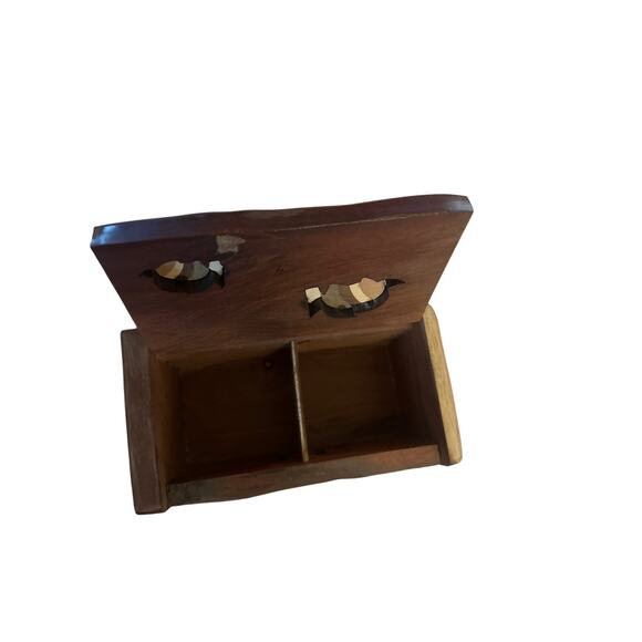 Vintage Handmade Wooden Tea Bag Te Box Brown Teak Wood 2 Slots Armadillo - Picture 8 of 9